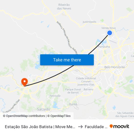 Estação São João Batista | Move Metropolitano - Sentido Centro to Faculdade Pitágoras map