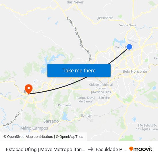 Estação Ufmg | Move Metropolitano - Sentido Centro to Faculdade Pitágoras map