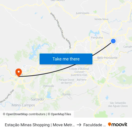 Estação Minas Shopping | Move Metropolitano - Sentido Centro to Faculdade Pitágoras map