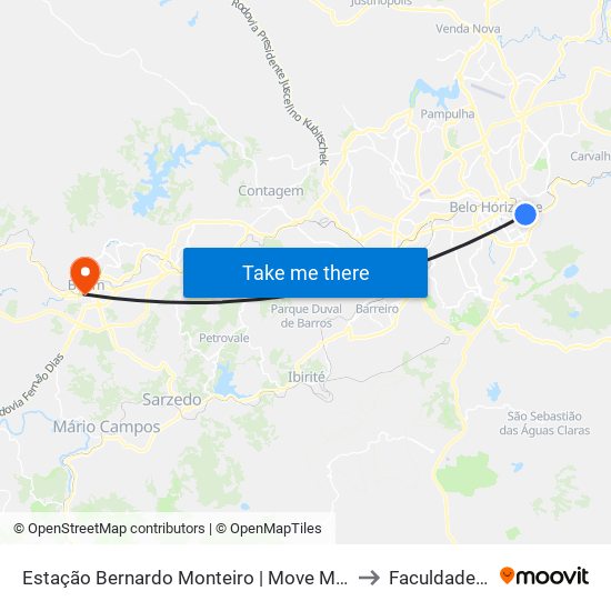 Estação Bernardo Monteiro | Move Metropolitano - Plataforma 2 A to Faculdade Pitágoras map