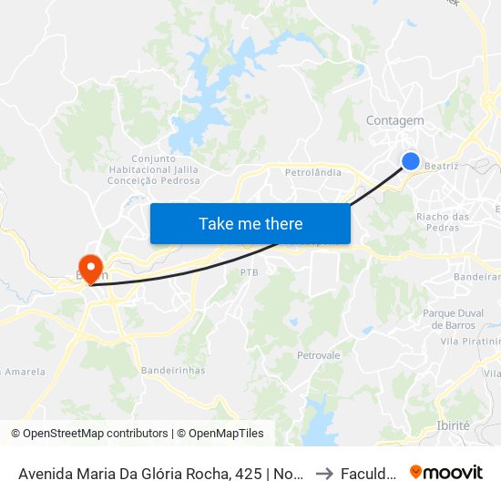 Avenida Maria Da Glória Rocha, 425 | Novo Fórum De Contagem Sentido Av. João César/Eldorado to Faculdade Pitágoras map