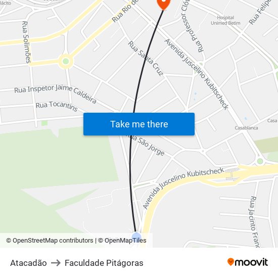 Atacadão to Faculdade Pitágoras map