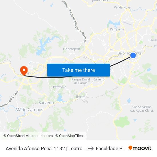 Avenida Afonso Pena, 1132 | Teatro Francisco Nunes 3 to Faculdade Pitágoras map