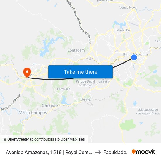 Avenida Amazonas, 1518 | Royal Center Hotel 3 (Auto Maia Veículos) to Faculdade Pitágoras map