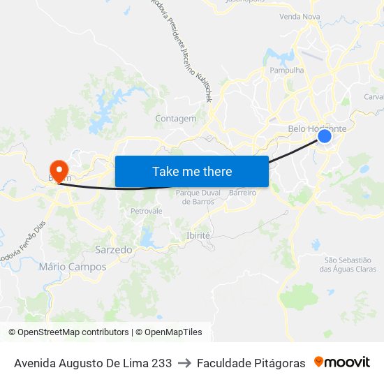 Avenida Augusto De Lima 233 to Faculdade Pitágoras map