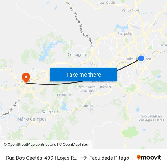 Rua Dos Caetés, 499 | Lojas Rede to Faculdade Pitágoras map