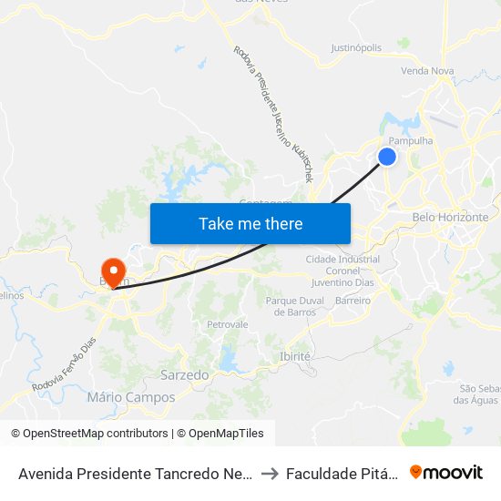 Avenida Presidente Tancredo Neves 4665 to Faculdade Pitágoras map