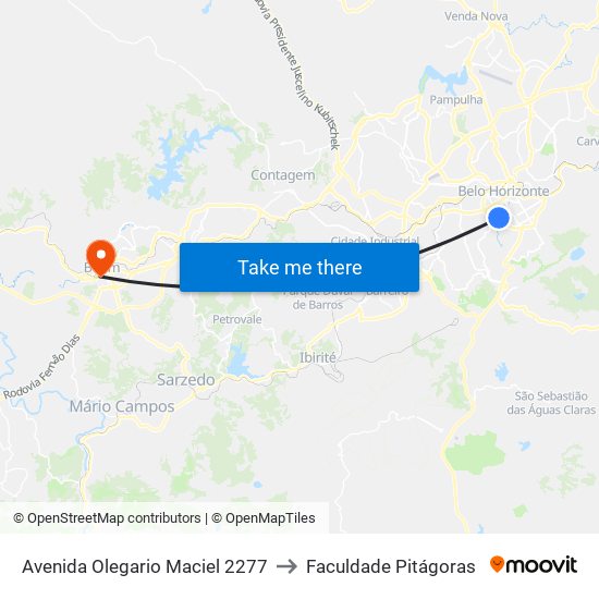 Avenida Olegario Maciel 2277 to Faculdade Pitágoras map