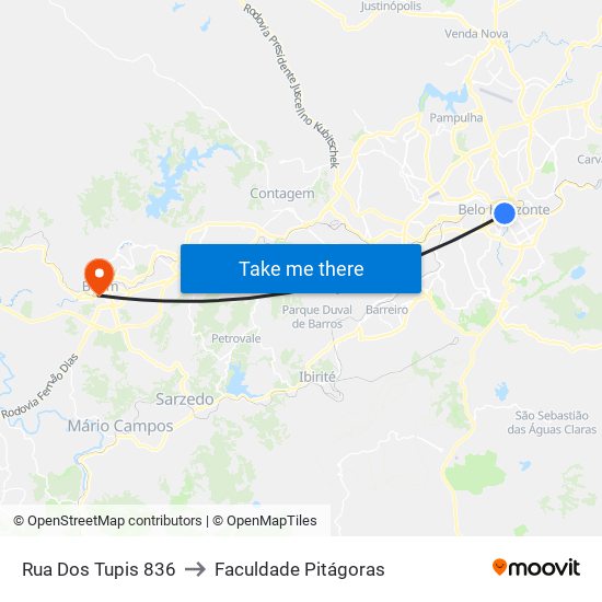Rua Dos Tupis 836 to Faculdade Pitágoras map