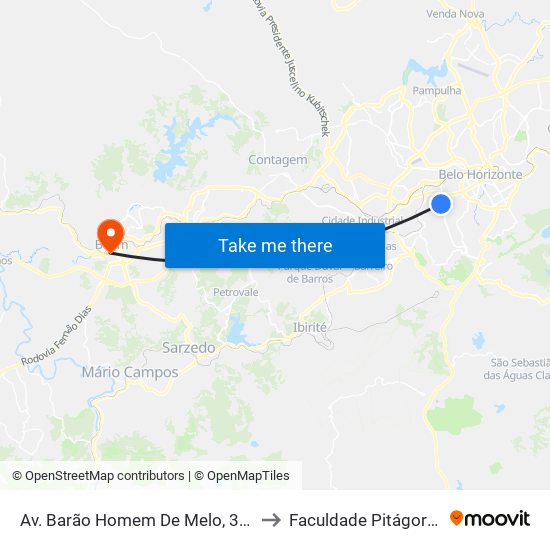 Av. Barão Homem De Melo, 329 to Faculdade Pitágoras map