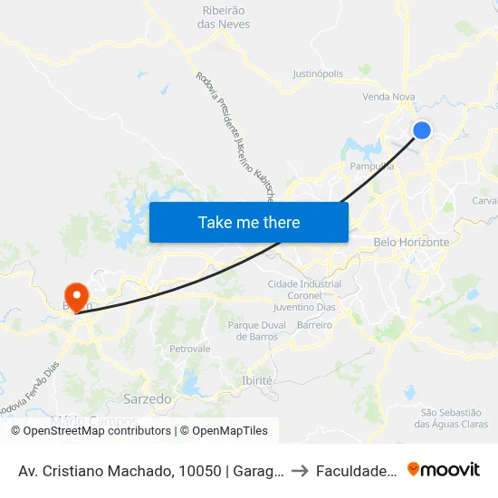 Av. Cristiano Machado, 10050 | Garagem Auto Omnibus Floramar to Faculdade Pitágoras map
