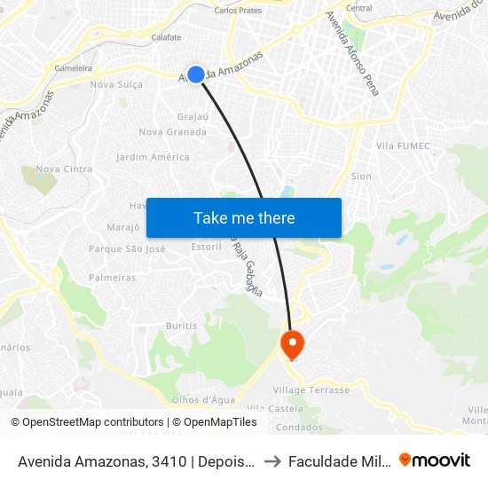 Avenida Amazonas, 3410 | Depois Da Esquina Com Rua Turfa to Faculdade Milton Campos map