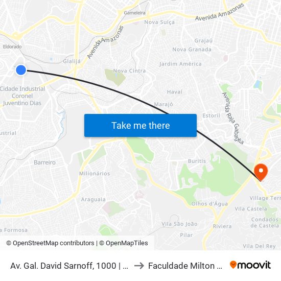 Av. Gal. David Sarnoff, 1000 | Mcdonald's to Faculdade Milton Campos map