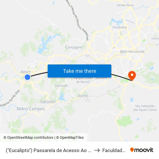("Eucalipto") Passarela de Acesso Ao Centro De Betim (Avenida Jk/Praça Milton Campos) to Faculdade Milton Campos map