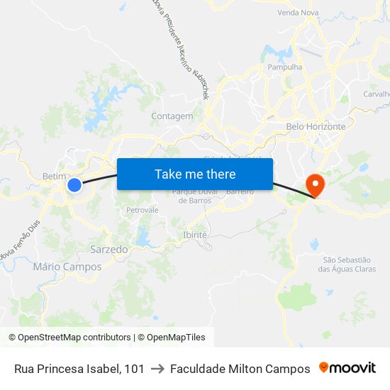 Rua Princesa Isabel, 101 to Faculdade Milton Campos map