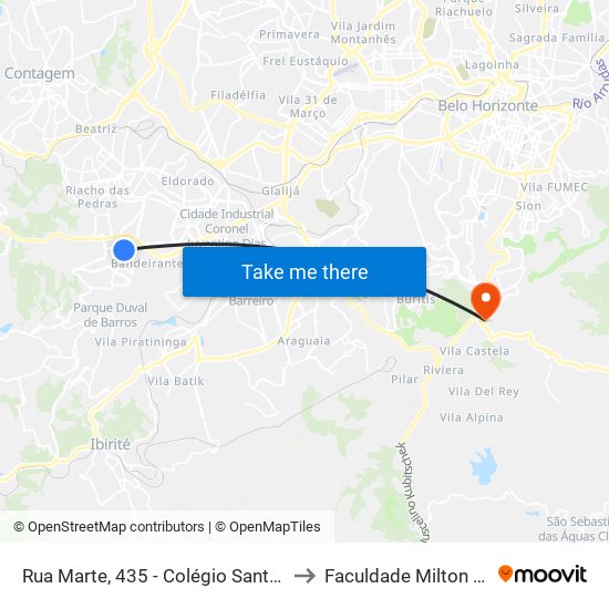 Rua Marte, 435 - Colégio Santo Agostinho to Faculdade Milton Campos map