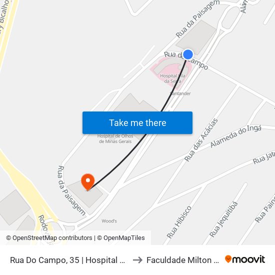 Rua Do Campo, 35 | Hospital Vila Da Serra to Faculdade Milton Campos map