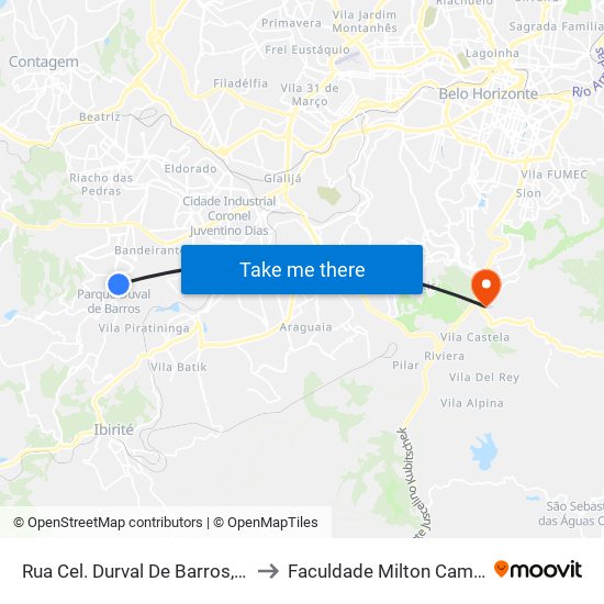Rua Cel. Durval De Barros, 425 to Faculdade Milton Campos map