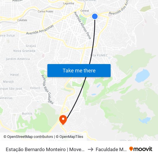 Estação Bernardo Monteiro | Move Metropolitano - Plataforma 2 A to Faculdade Milton Campos map