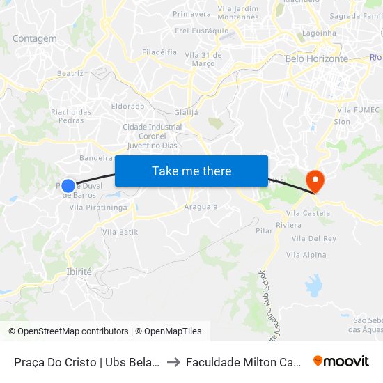 Praça Do Cristo | Ubs Bela Vista to Faculdade Milton Campos map