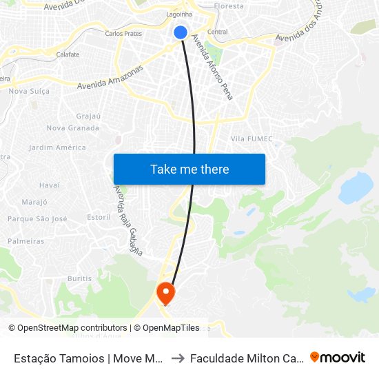 Estação Tamoios | Move Municipal to Faculdade Milton Campos map