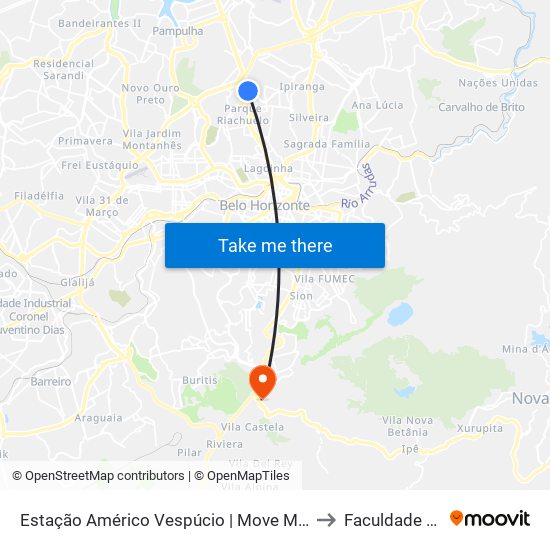 Estação Américo Vespúcio | Move Municipal - Plataforma A1 - Sentido Centro to Faculdade Milton Campos map