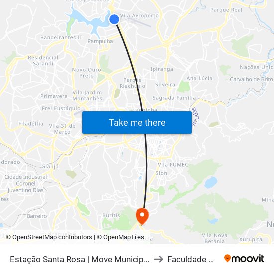 Estação Santa Rosa | Move Municipal - Plataforma B2 - Sentido Bairro to Faculdade Milton Campos map