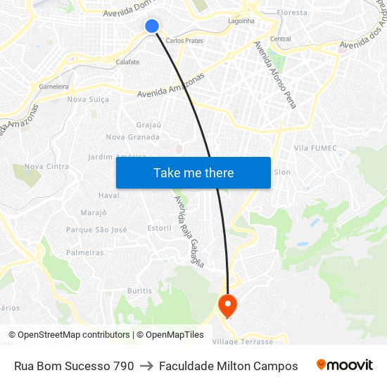 Rua Bom Sucesso 790 to Faculdade Milton Campos map