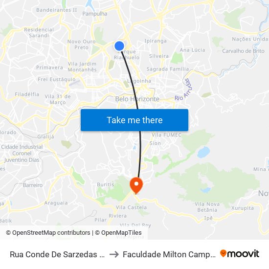 Rua Conde De Sarzedas 88 to Faculdade Milton Campos map