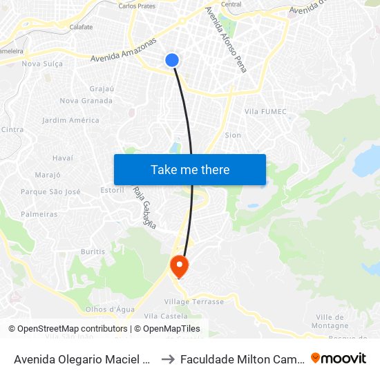 Avenida Olegario Maciel 2026 to Faculdade Milton Campos map