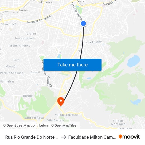 Rua Rio Grande Do Norte 762 to Faculdade Milton Campos map