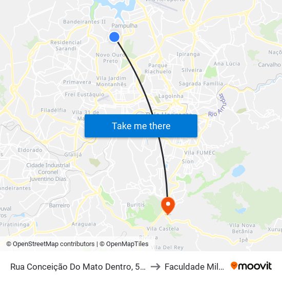 Rua Conceição Do Mato Dentro, 533 | Depósito Mineirinho to Faculdade Milton Campos map