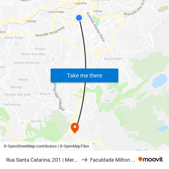 Rua Santa Catarina, 201 | Mercado Central to Faculdade Milton Campos map