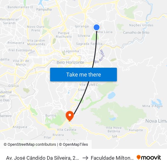 Av. José Cândido Da Silveira, 2115 | Fapemig to Faculdade Milton Campos map