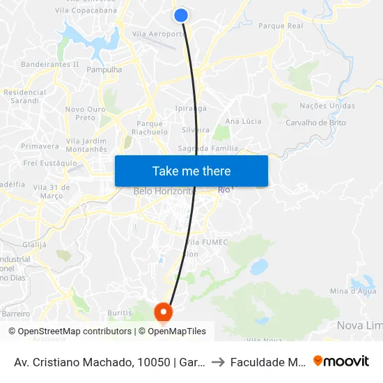 Av. Cristiano Machado, 10050 | Garagem Auto Omnibus Floramar to Faculdade Milton Campos map