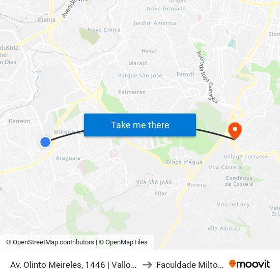 Av. Olinto Meireles, 1446 | Vallourec Portaria Iv-B to Faculdade Milton Campos map