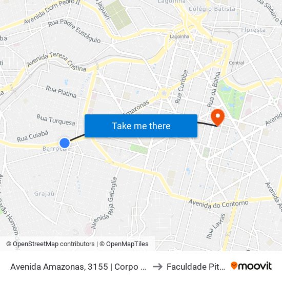 Avenida Amazonas, 3155 | Corpo De Bombeiros to Faculdade Pitágoras map