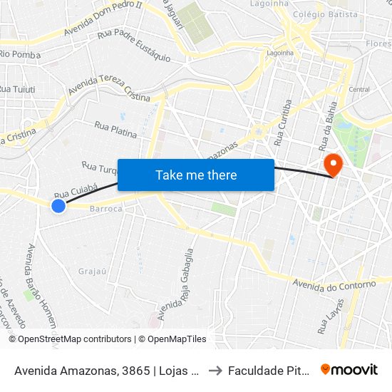 Avenida Amazonas, 3865 | Lojas De Veículos to Faculdade Pitágoras map