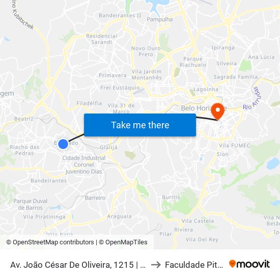 Av. João César De Oliveira, 1215 | Big Shopping to Faculdade Pitágoras map