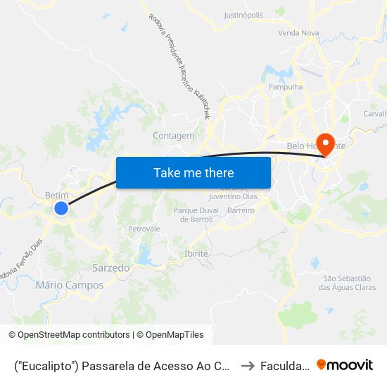 ("Eucalipto") Passarela de Acesso Ao Centro De Betim (Avenida Jk/Praça Milton Campos) to Faculdade Pitágoras map