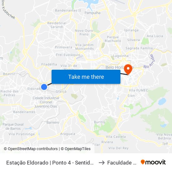 Estação Eldorado | Ponto 4 - Sentido Cid. Industrial/Barreiro to Faculdade Pitágoras map