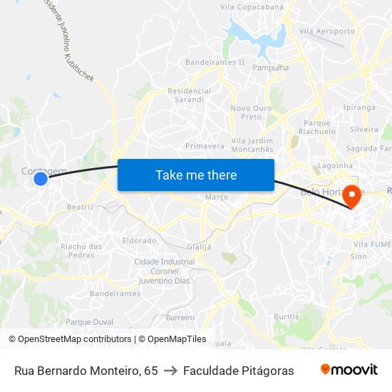 Rua Bernardo Monteiro, 65 to Faculdade Pitágoras map