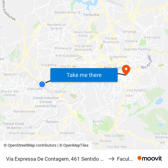Via Expressa De Contagem, 461 Sentido Belo Horizonte | Acesso A Estação Eldorado (Passarela Do Água Branca) to Faculdade Pitágoras map