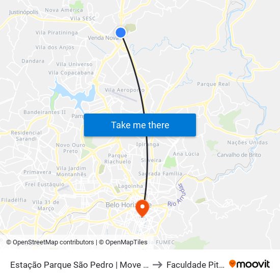 Estação Parque São Pedro | Move Metropolitano to Faculdade Pitágoras map