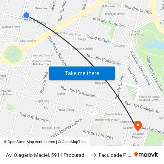 Av. Olegário Maciel, 591 | Procuradoria Da Justiça 1 to Faculdade Pitágoras map