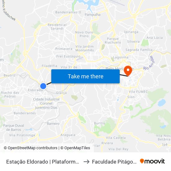 Estação Eldorado | Plataforma A1 to Faculdade Pitágoras map