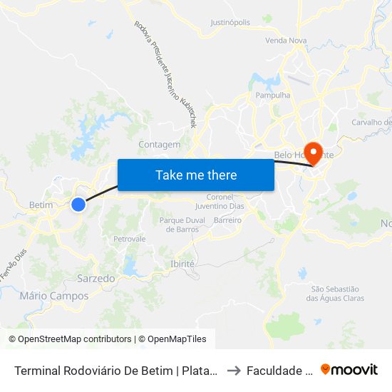Terminal Rodoviário De Betim | Plataforma A2 - Sentido Centro to Faculdade Pitágoras map