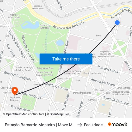 Estação Bernardo Monteiro | Move Metropolitano - Plataforma 1 B to Faculdade Pitágoras map