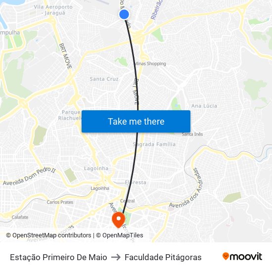 Estação Primeiro De Maio to Faculdade Pitágoras map