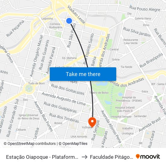 Estação Oiapoque - Plataforma A1 to Faculdade Pitágoras map